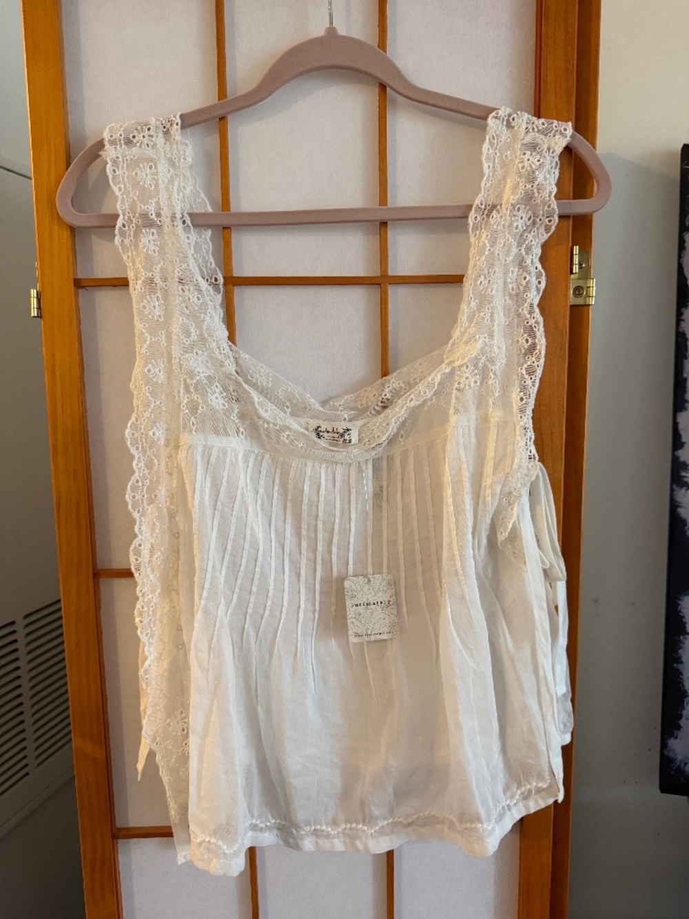 Free People FP Intimately Crop Tie Top Sheer Boho Eyelet Festival Fairy Cottage